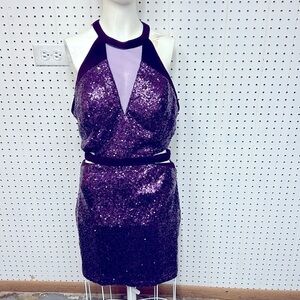 Alyce Paris Purple Sequin Mini Dress